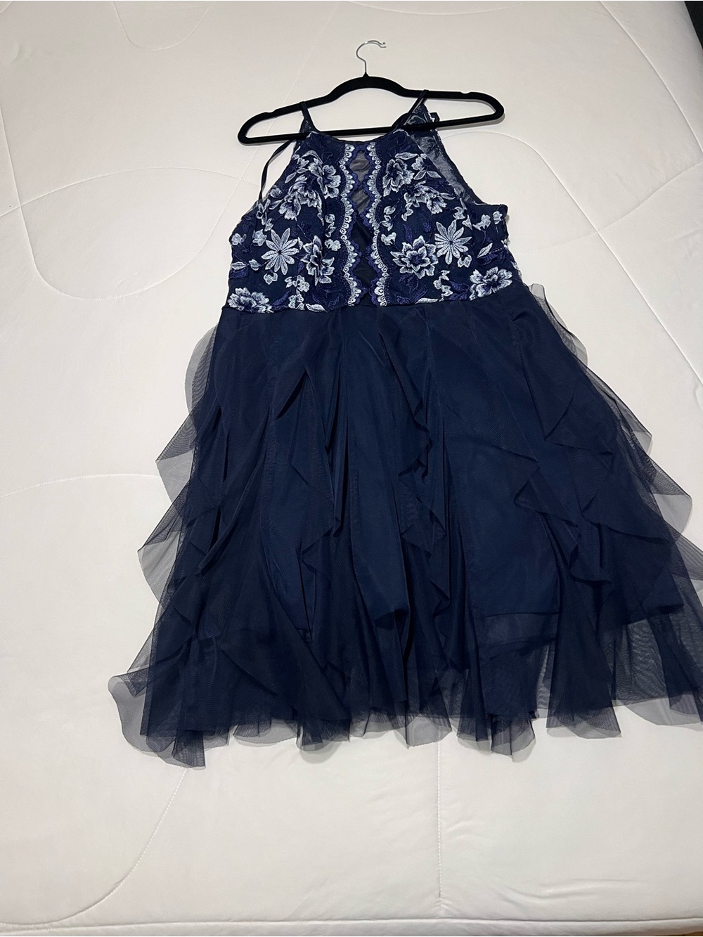 Teeze Me Navy Floral Embroidered Tulle Midi Dress